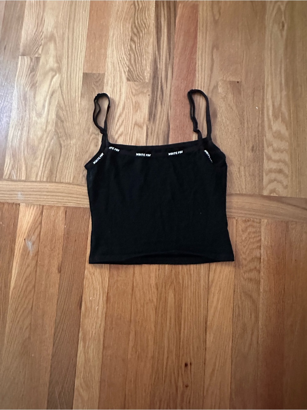White Fox Boutique Black Logo Trim Cropped Cami